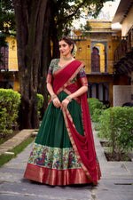 Thumbnail for Lorenvalley Fashion Green Aastha Silk Printed with Zari Weaving Work Lehenga Choli with Dupatta