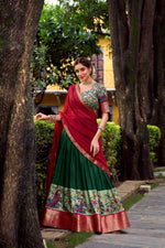 Thumbnail for Lorenvalley Fashion Green Aastha Silk Printed with Zari Weaving Work Lehenga Choli with Dupatta