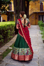 Thumbnail for Lorenvalley Fashion Green Aastha Silk Printed with Zari Weaving Work Lehenga Choli with Dupatta