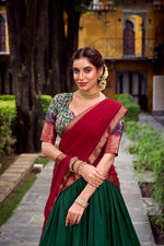 Thumbnail for Lorenvalley Fashion Green Aastha Silk Printed with Zari Weaving Work Lehenga Choli with Dupatta