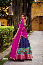 Thumbnail for Lorenvalley Fashion Navy Blue Aastha Silk Printed with Zari Weaving Work Lehenga Choli with Dupatta