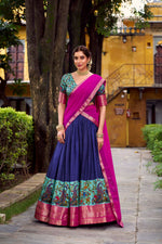 Thumbnail for Lorenvalley Fashion Navy Blue Aastha Silk Printed with Zari Weaving Work Lehenga Choli with Dupatta