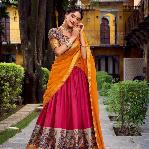 Lorenvalley Fashion Pink Aastha Silk Printed with Zari Weaving Work Lehenga Choli with Dupatta