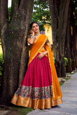 Thumbnail for Lorenvalley Fashion Pink Aastha Silk Printed with Zari Weaving Work Lehenga Choli with Dupatta