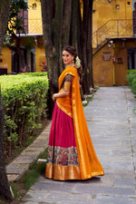 Thumbnail for Lorenvalley Fashion Pink Aastha Silk Printed with Zari Weaving Work Lehenga Choli with Dupatta