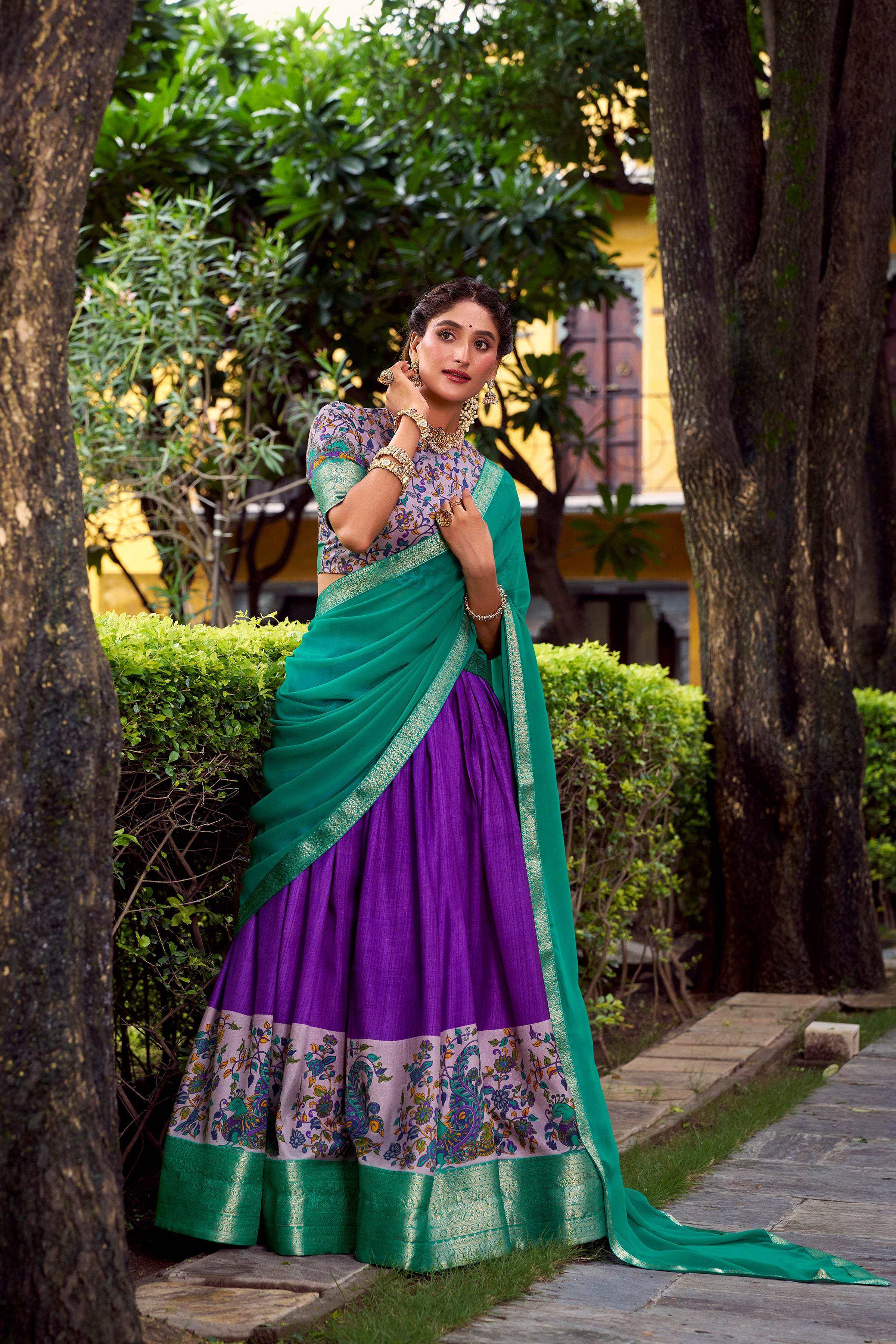 Lorenvalley Fashion Purple Aastha Silk Printed with Zari Weaving Work Lehenga Choli with Dupatta