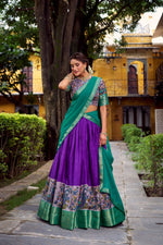 Thumbnail for Lorenvalley Fashion Purple Aastha Silk Printed with Zari Weaving Work Lehenga Choli with Dupatta