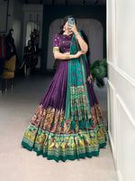 Thumbnail for Lorenvalley Purple Tussar Silk Printed With Foil Work Lehenga Choli with Dupatta