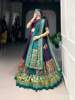 Thumbnail for Lorenvalley Purple Tussar Silk Printed With Foil Work Lehenga Choli with Dupatta