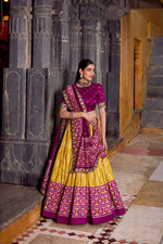 Thumbnail for Lorenvalley Fashion Mustard Tasar Silk Ikkat Print Lehenga Choli with Dupatta