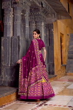Thumbnail for Lorenvalley Fashion Mustard Tasar Silk Ikkat Print Lehenga Choli with Dupatta
