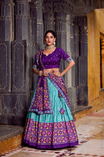 Thumbnail for Lorenvalley Fashion Skyblue Tasar Silk Ikkat Print Lehenga Choli with Dupatta