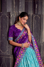Thumbnail for Lorenvalley Fashion Skyblue Tasar Silk Ikkat Print Lehenga Choli with Dupatta
