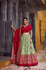 Thumbnail for Lorenvalley Fashion Seagreen Tasar Silk Ikkat Print Lehenga Choli with Dupatta