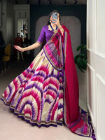 Thumbnail for Lorenvalley Fashion Multicolor Tasar Silk Tie and Dye Print with Lace Touch Up Lehenga Choli with Dupatta