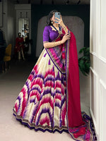 Thumbnail for Lorenvalley Fashion Multicolor Tasar Silk Tie and Dye Print with Lace Touch Up Lehenga Choli with Dupatta