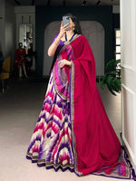 Thumbnail for Lorenvalley Fashion Multicolor Tasar Silk Tie and Dye Print with Lace Touch Up Lehenga Choli with Dupatta