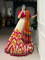 Thumbnail for Lorenvalley Fashion Multicolor Tasar Silk Tie and Dye Print with Lace Touch Up Lehenga Choli with Dupatta