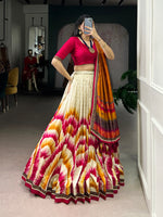 Thumbnail for Lorenvalley Fashion Multicolor Tasar Silk Tie and Dye Print with Lace Touch Up Lehenga Choli with Dupatta