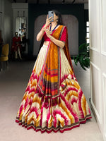 Thumbnail for Lorenvalley Fashion Multicolor Tasar Silk Tie and Dye Print with Lace Touch Up Lehenga Choli with Dupatta