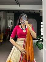 Thumbnail for Lorenvalley Fashion Multicolor Tasar Silk Tie and Dye Print with Lace Touch Up Lehenga Choli with Dupatta