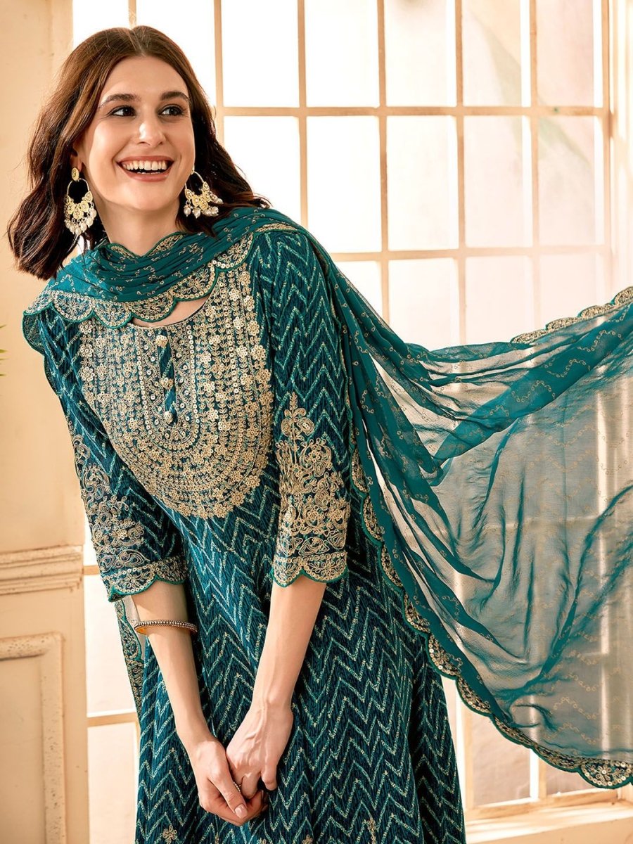 Anouk Embroidered Empire Thread Work Kurta With Trousers & Dupatta