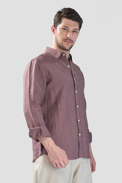 Xkind Brown Crush Wrinkled Look Regular Fit Shirt - Distacart