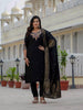 Vedant Vastram Roman Silk Embroidery & Sequence Work Stitched Kurta Pant Dupatta Set-Black - Distacart