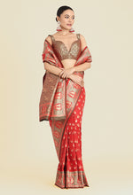Thumbnail for Monjolika Fashion Red Color Weaving Banarasi Silktraditional Saree - Distacart