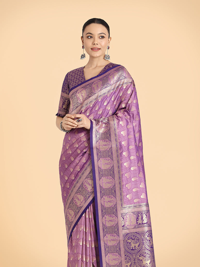 Monjolika Fashion Lavender Color Weaving Banarasi Silktraditional Saree - Distacart
