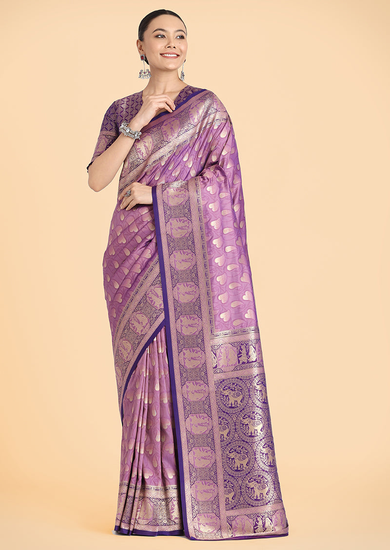 Monjolika Fashion Lavender Color Weaving Banarasi Silktraditional Saree - Distacart