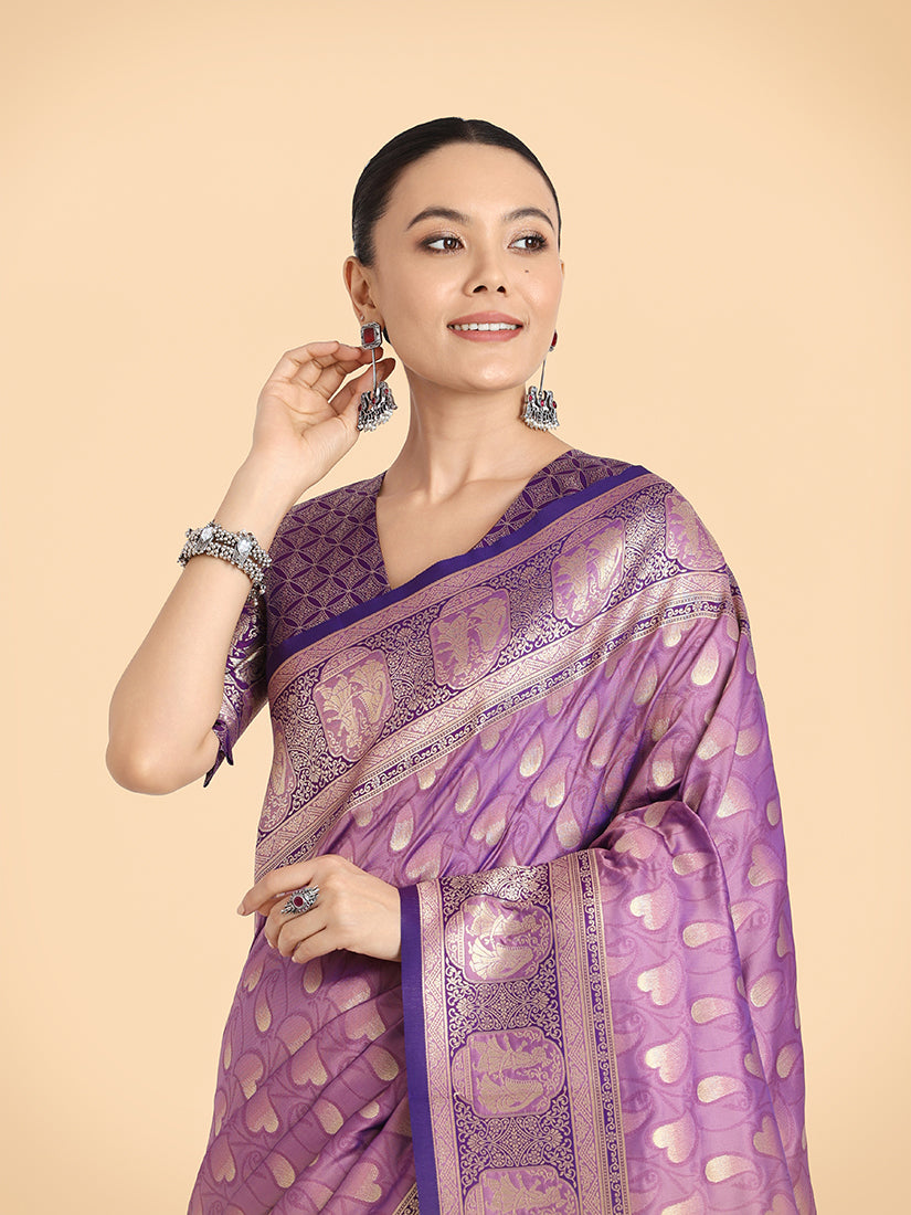 Monjolika Fashion Lavender Color Weaving Banarasi Silktraditional Saree - Distacart
