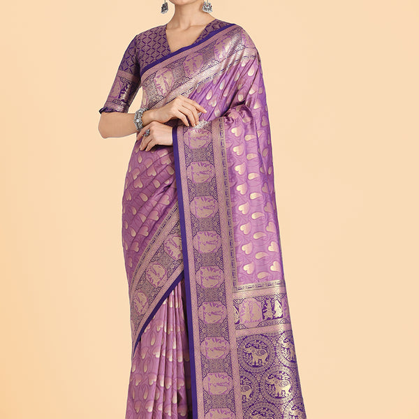 Monjolika Fashion Lavender Color Weaving Banarasi Silktraditional Saree - Distacart