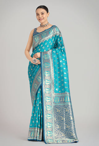 Monjolika Fashion Turquoise Blue Color Weaving Banarasi Silktraditional Saree - Distacart