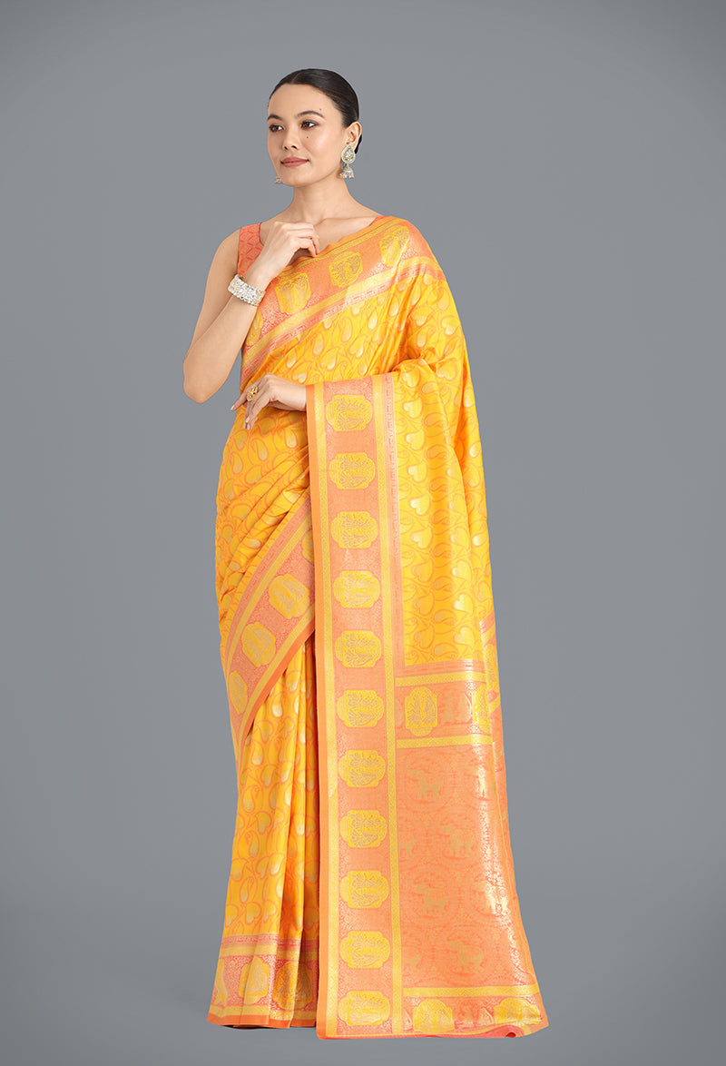 Monjolika Fashion Yellow Color Weaving Banarasi Silktraditional Saree - Distacart