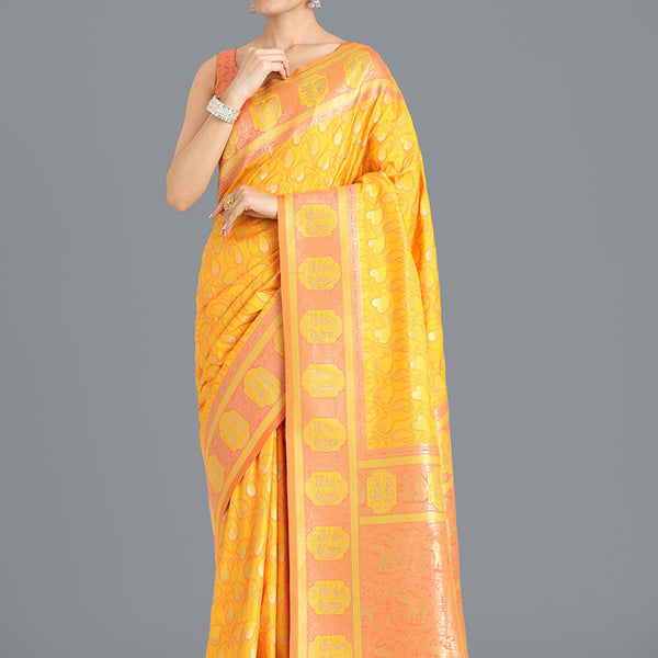 Monjolika Fashion Yellow Color Weaving Banarasi Silktraditional Saree - Distacart