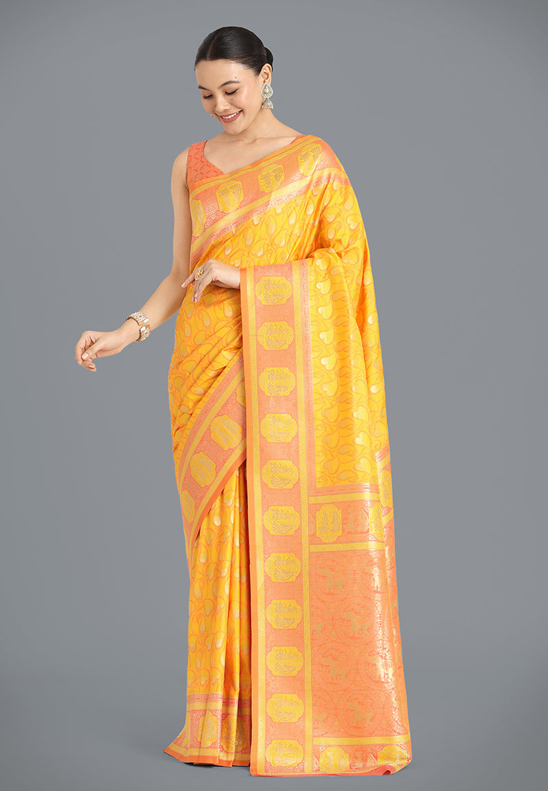 Monjolika Fashion Yellow Color Weaving Banarasi Silktraditional Saree - Distacart