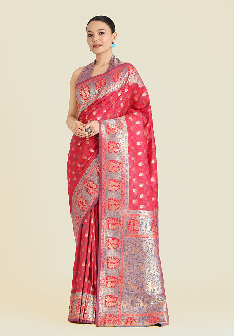 Monjolika Fashion Pink Color Weaving Banarasi Silktraditional Saree - Distacart