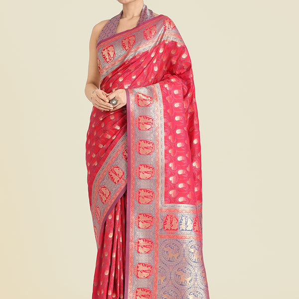 Monjolika Fashion Pink Color Weaving Banarasi Silktraditional Saree - Distacart