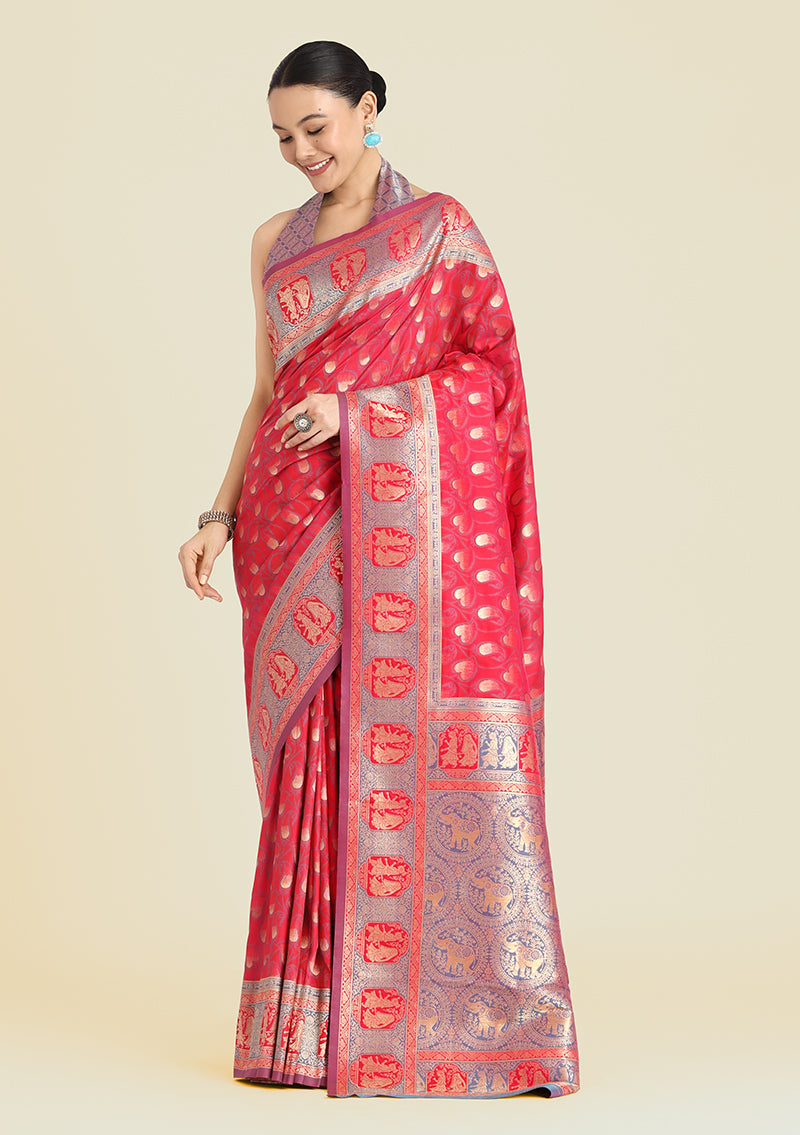 Monjolika Fashion Pink Color Weaving Banarasi Silktraditional Saree - Distacart