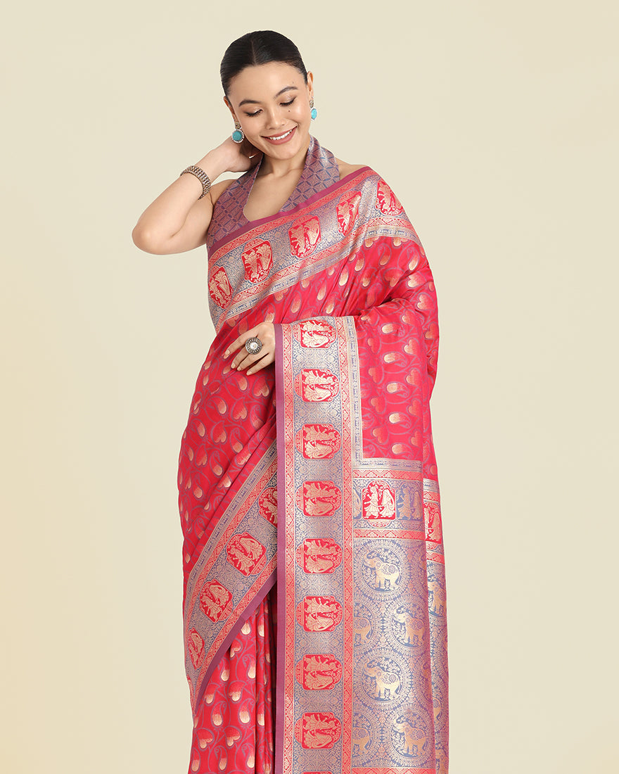 Monjolika Fashion Pink Color Weaving Banarasi Silktraditional Saree - Distacart