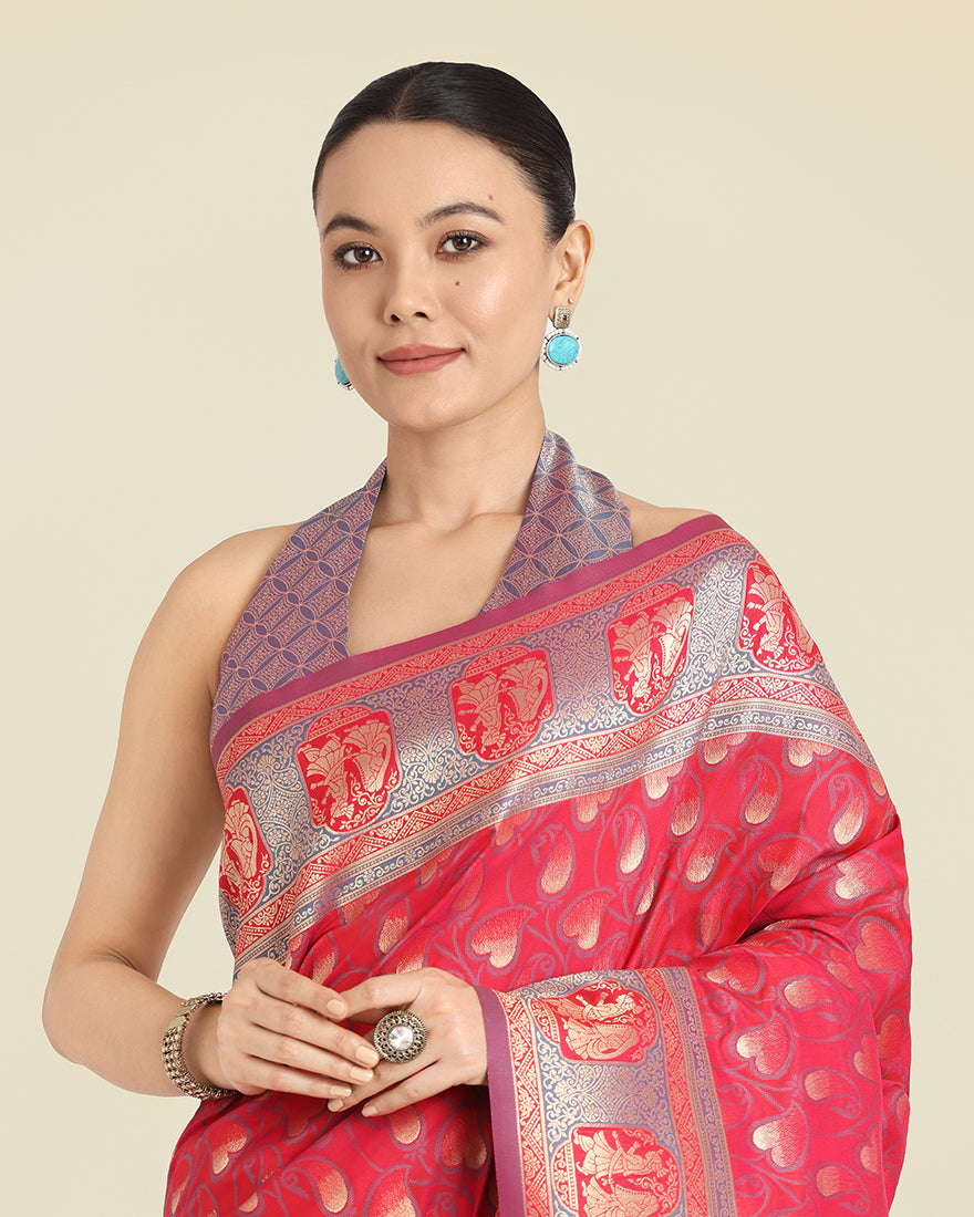 Monjolika Fashion Pink Color Weaving Banarasi Silktraditional Saree - Distacart