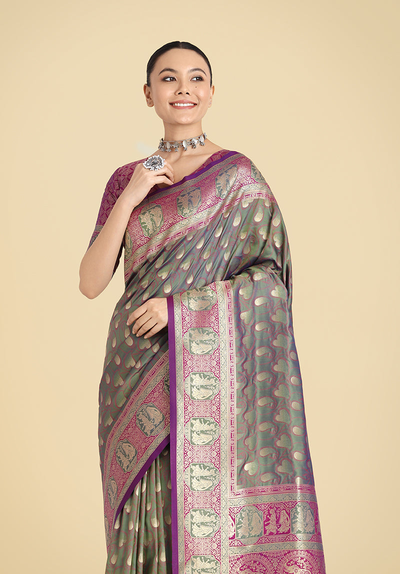 Monjolika Fashion Olive Green Color Weaving Banarasi Silktraditional Saree - Distacart