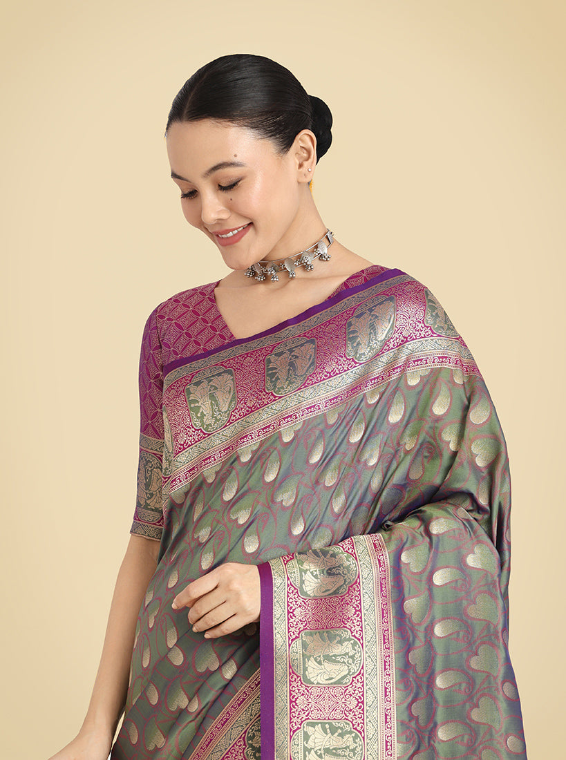 Monjolika Fashion Olive Green Color Weaving Banarasi Silktraditional Saree - Distacart