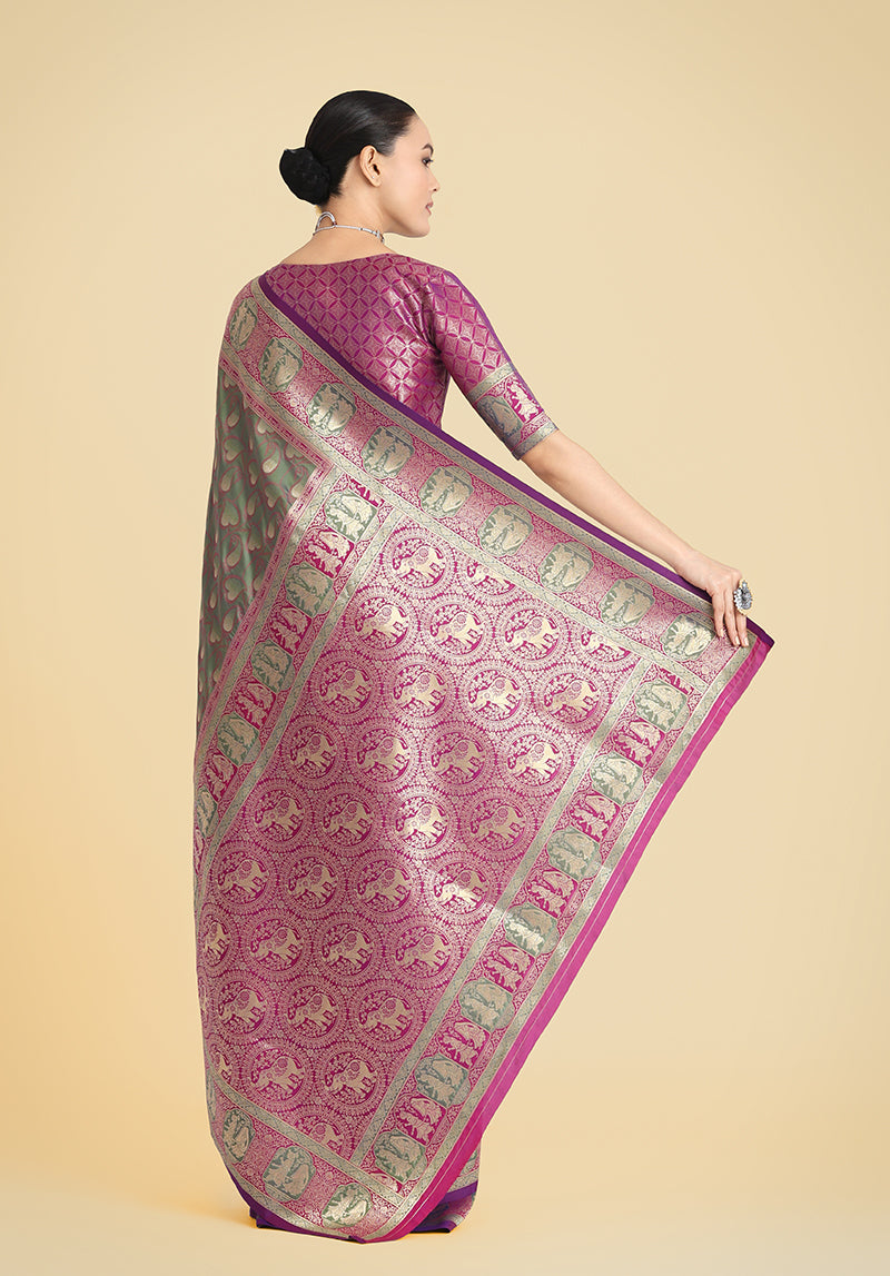 Monjolika Fashion Olive Green Color Weaving Banarasi Silktraditional Saree - Distacart