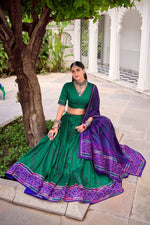 Thumbnail for Lorenvalley Fashion Green Tasar Silk Bandhej Print With Gotta Patti Lace Touch Up Lehenga Choli with Dupatta