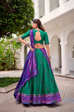 Thumbnail for Lorenvalley Fashion Green Tasar Silk Bandhej Print With Gotta Patti Lace Touch Up Lehenga Choli with Dupatta