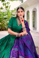 Thumbnail for Lorenvalley Fashion Green Tasar Silk Bandhej Print With Gotta Patti Lace Touch Up Lehenga Choli with Dupatta