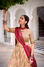Thumbnail for Lorenvalley Fashion Offwhite Tasar Silk Bandhej Print With Gotta Patti Lace Touch Up Lehenga Choli with Dupatta