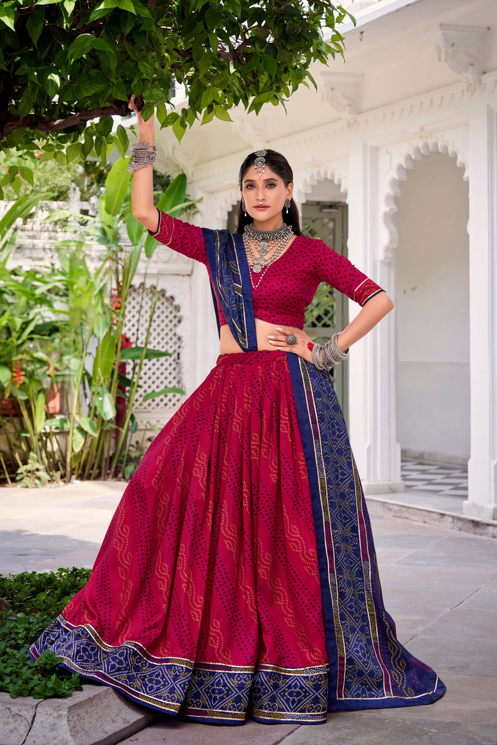 Lorenvalley Fashion Pink Tasar Silk Bandhej Print With Gotta Patti Lace Touch Up Lehenga Choli with Dupatta